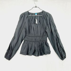 NEW Old Navy Women’s Black Long Sleeve Peplum Top with Smocked Waist P6832